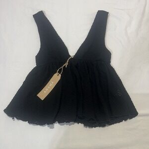 Anama Women's L Black Textured Sleeveless Peplum Top V-Neck Lined NWT A1910-08